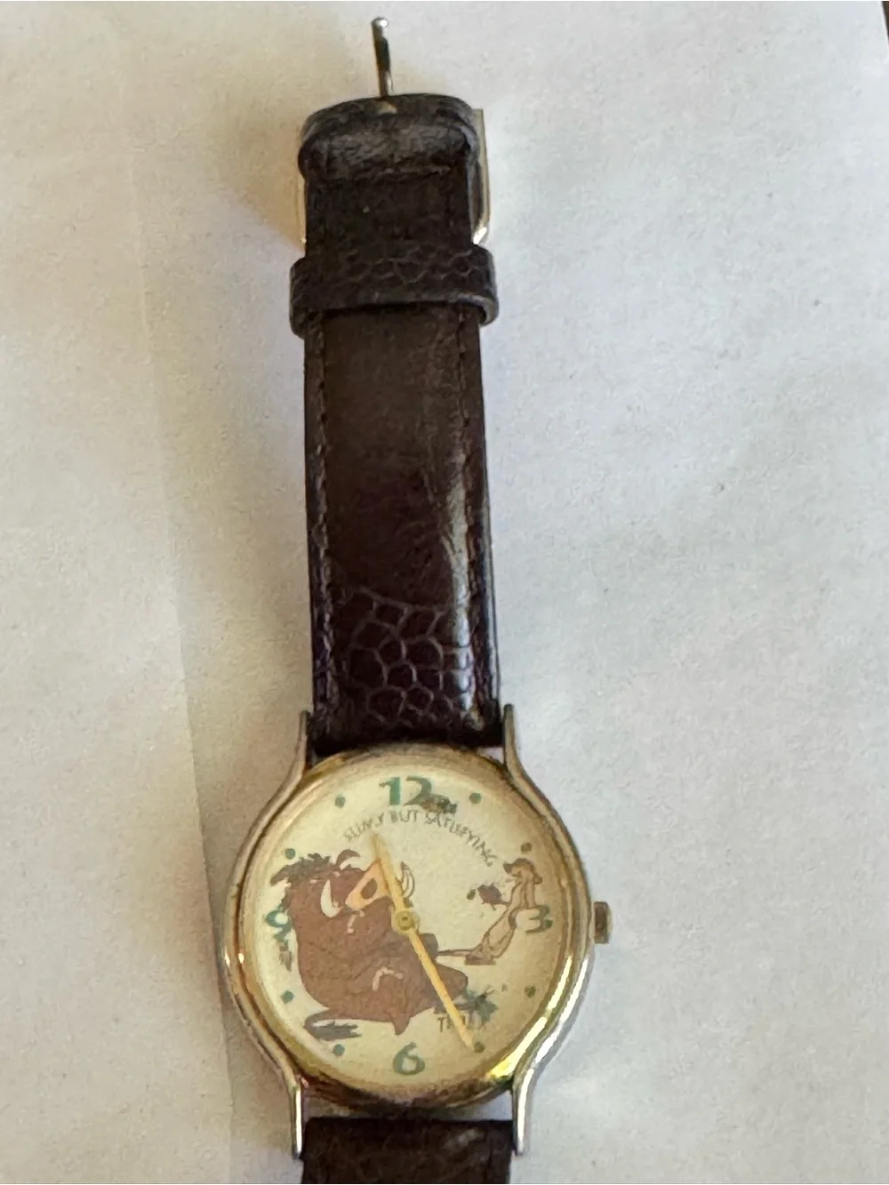 Vintage Pumbaa Character Watch with Brown Leather Strap